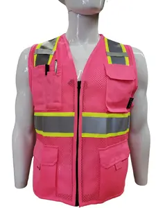 High Visibility Reflective Pink vest with multiple pockets