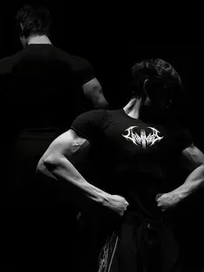 Men's Thorns Print Tight-Fitting Short Sleeve Gym Quick-Dry T-Shirt, Running Training Top, Summer Casual Sports Tee, Gym Performance Top
