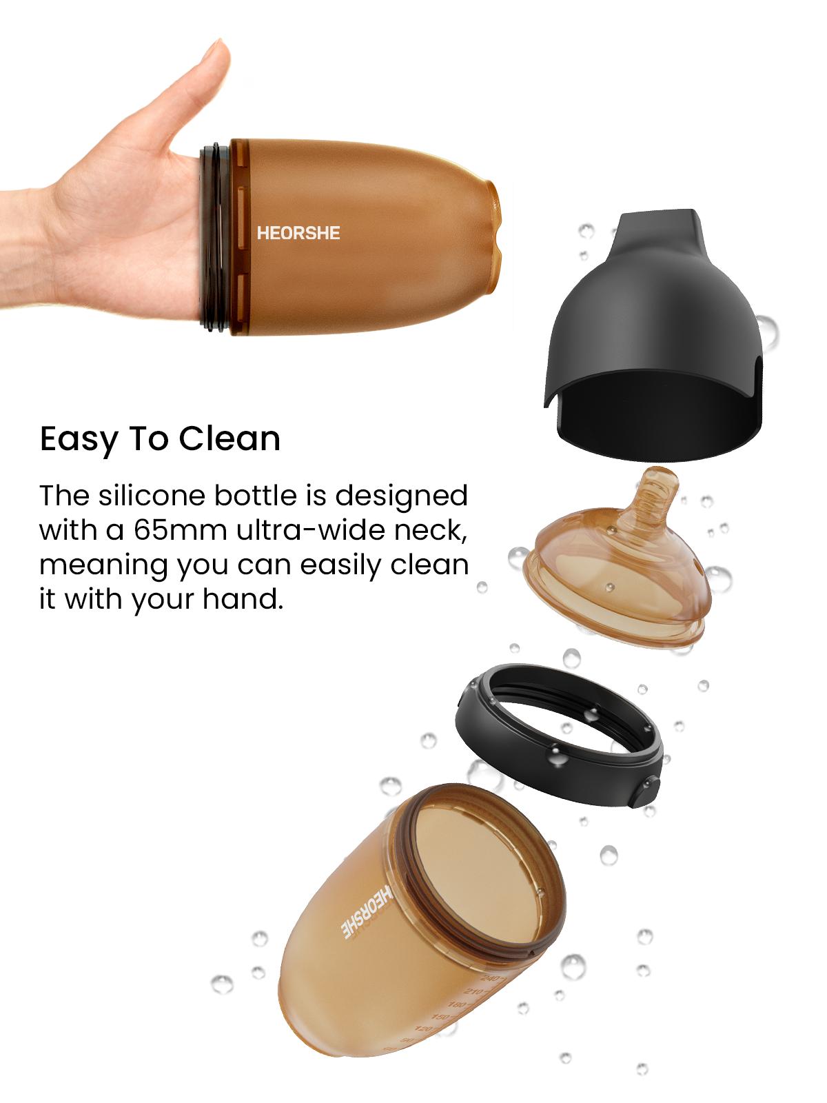 HEORSHE Reddot winner best of the best Innovative Anti-Choke Wide Neck Baby Feeding Bottle feeder, boottleBPA-Free Silicone Nipple for Natural Feel,Easy-Clean Design, Safe & Durable for Infants,6+ Months(240ml)