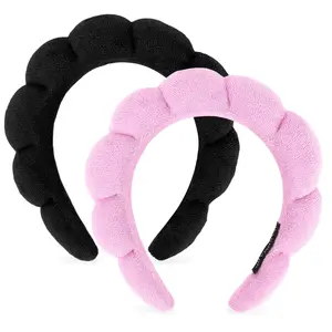 2 Pack Spa Headbands - Terry Cloth Makeup Headbands with Sponge for Skincare and Face Washing, Puffy Hair Band
