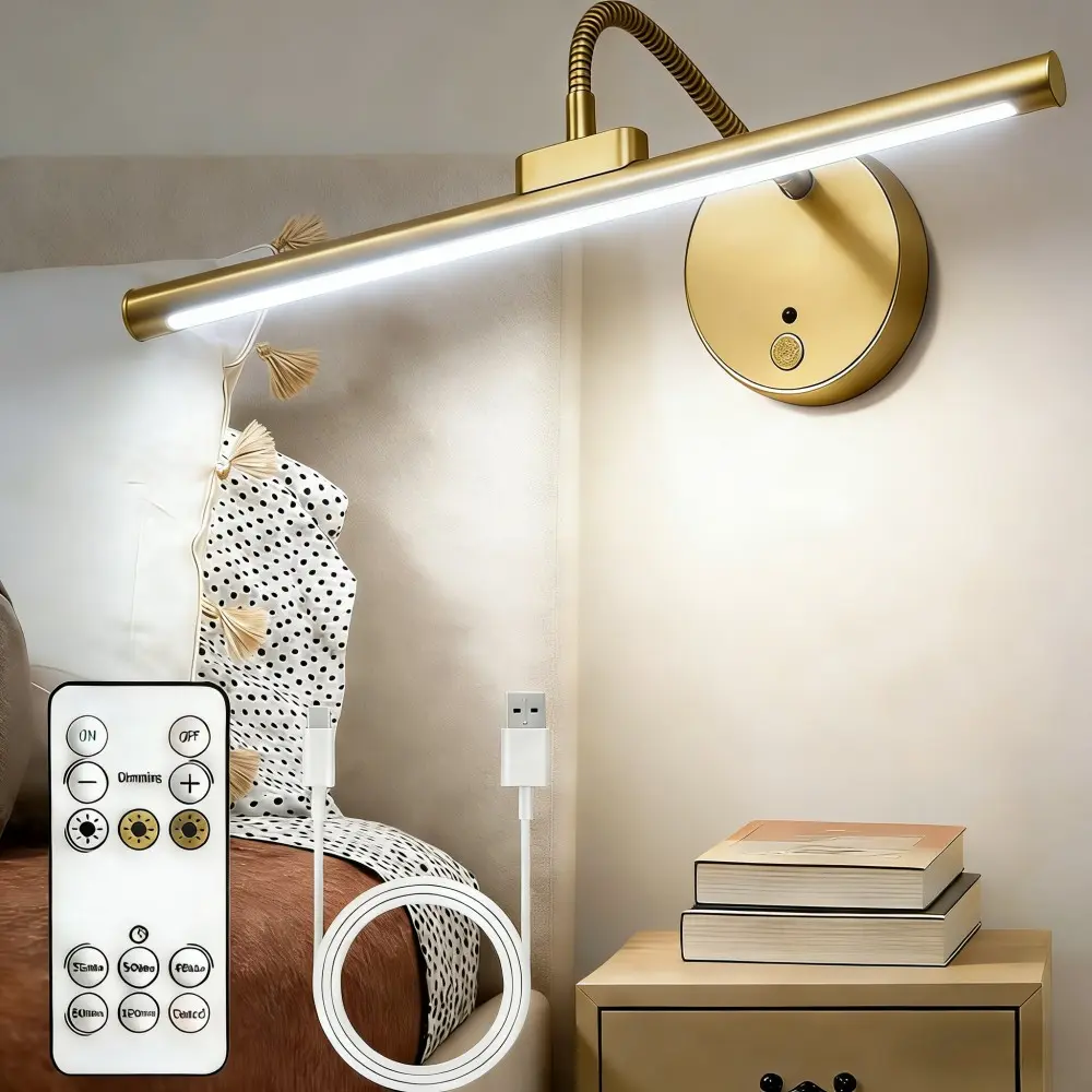 1/3pcs Adjustable 3 Color Remote Control Magnetic Goose Neck LED Mirror Light, Led Lighted, 3000/4000/6000K Timed Bedroom LED Reading Light, Dimmable Desk Lamp, Magnetic Wall Light, Home Lighting, USB Charging, Bedside Office Lighting