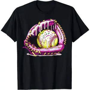 100% cotton Unisex Softball Drip Ice Cream Sprinkles Softball Glove T-Shirt