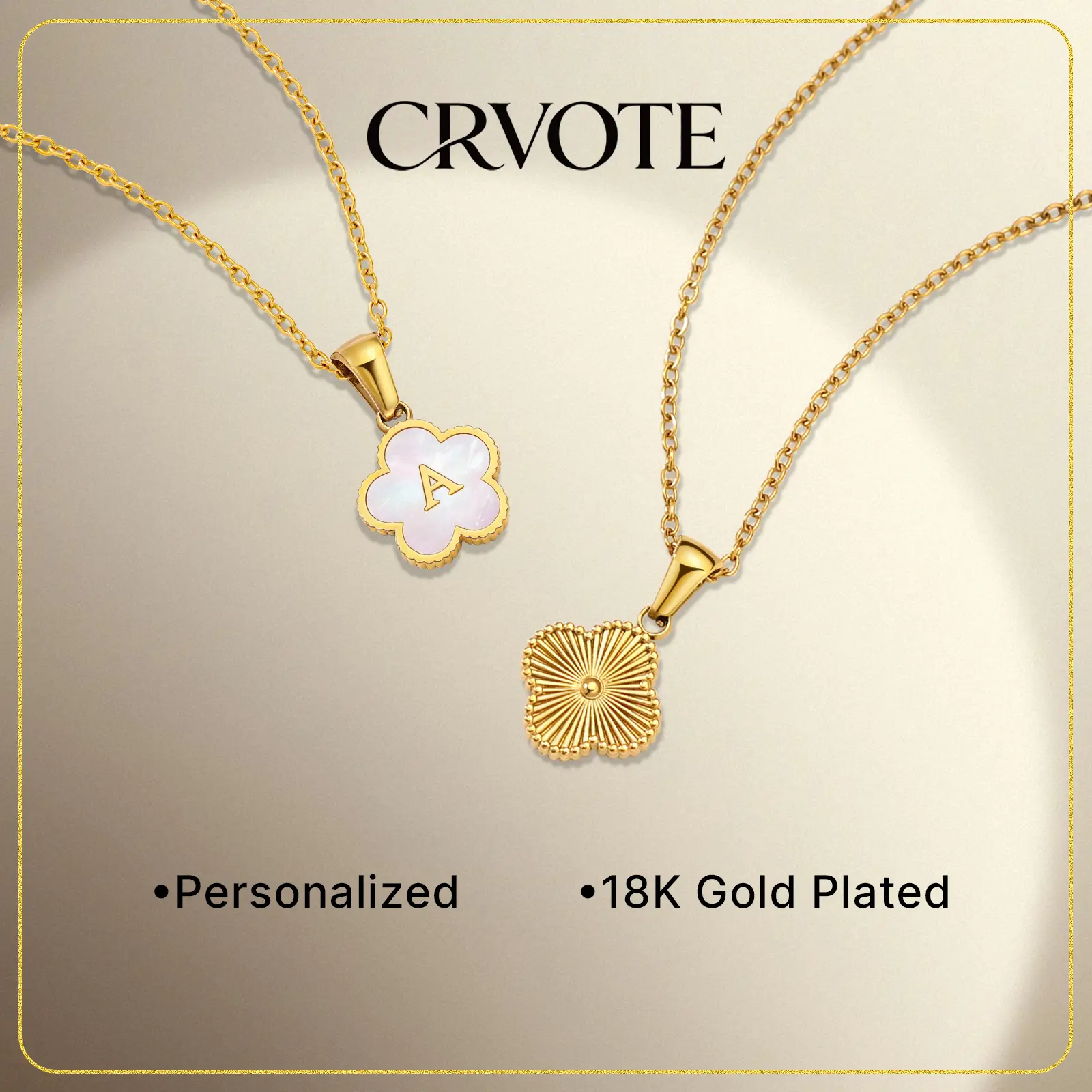 [2026 New Arrival] CRVOTE Four-Leaf & Five-Leaf Clover Seashell Initial Necklace, 18K Gold Plated Personalized Pendant for Women