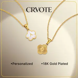 [2026 New Arrival] CRVOTE Four-Leaf & Five-Leaf Clover Seashell Initial Necklace, 18K Gold Plated Personalized Pendant for Women