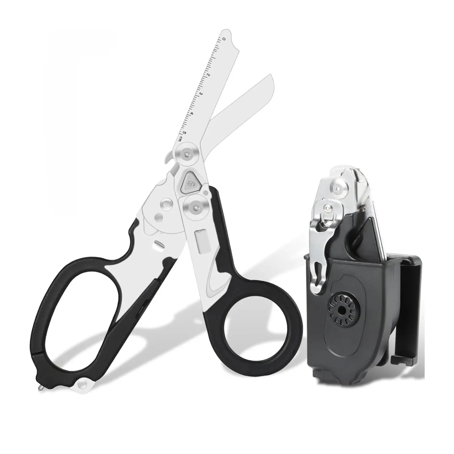 6 in 1 Outdoor Tactical Scissor Tools with Strap Cutter & Glass Breaker-Foldable Medical Emergency Shears with Compatible Holster-Men Women Tool kit