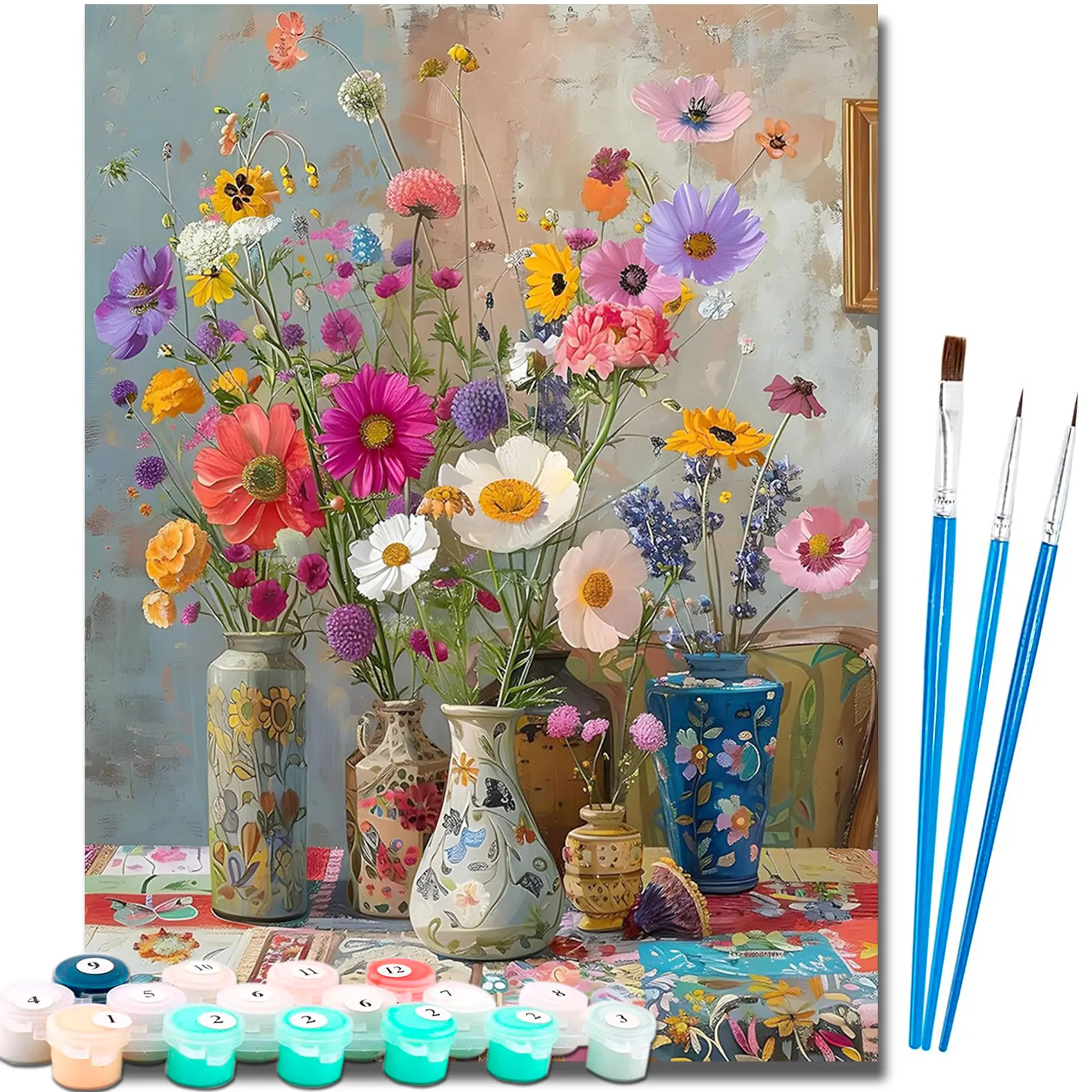 16x20 in Color by Number Drawing & Painting Supplies Kit for Adults - Easy DIY Art Painting Kit with Preprinted Grid Canvas, Art Craft Supplies, Home Wall Decor & Birthdays Gift