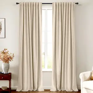 Summer Vibes Linen Blackout Curtains for Living Room & Bedroom, Farmhouse Textured Drapes with Back Tab/Rod Pocket, Luxury Neutral Window Curtains for Apartment Decor