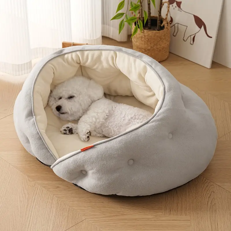 Versatile Comfortable Semi-Enclosed Dog Bed with Warm Fleece, Fluffy Soft Skin-Friendly Breathable Puppy Bed for Small Cats & Dogs, Ideal for All Seasons