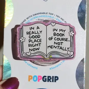 POPGRIP Mental Health Book Kindle Grip Glittery Resin Reader Phone Grip - Compact Durable Magnetic Stand for Smartphone with Adorable Design & MagSafe Compatibility
