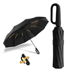 Rotating ring clasp hook, fully automatic folding umbrella; reinforced wind resistance; sun/rain dual-use sunshade umbrella; portable, can be hung; suitable for car commuting; black UV-blocking coating umbrella.