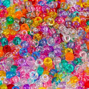 1000+pcs Glitter Pony Beads Bulk Acrylic 9mm Large Plastic Bead for Bracelets Big Hole Hair Braids Crafts DIY Projects
