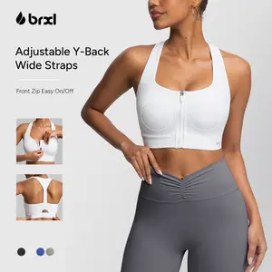 BRXL Front Zip High Impact Sports Bra - Adjustable Y-Back, Wide Straps, Sewn-In Pads, Dryfit, Featherweight, Ultra-Stretchy for Running, Gym Workouts, Sports Bras, Dryfit Sports Bras