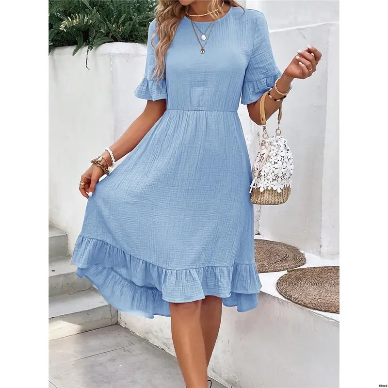 For Dresses Pastel Trim With Casual Minimalist EMERY ROSE Summer Dress Textured Fabric And Ruffle Women