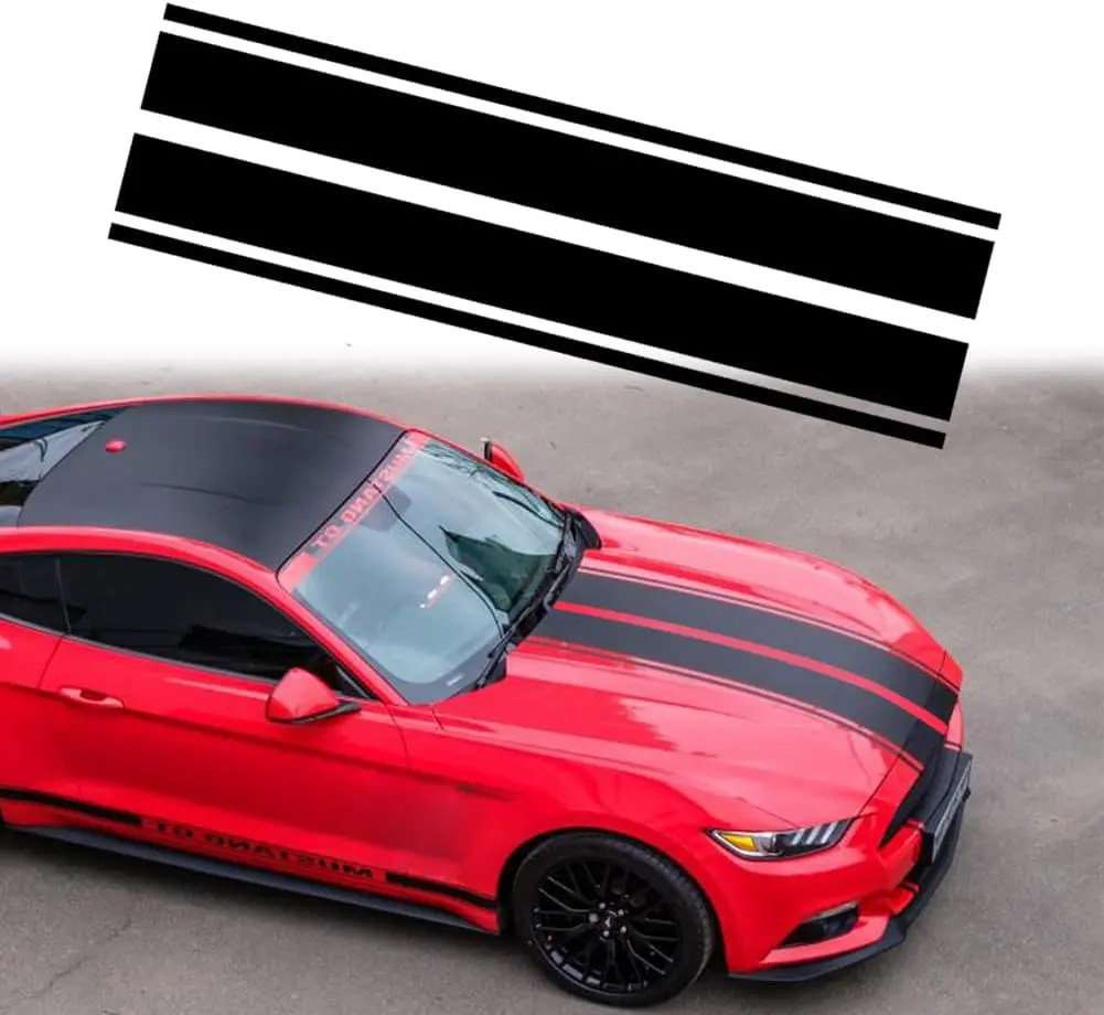 RAVOONY Universal Racing Hood Stripe Vinyl Decals, Black and White Waterproof Hold Vehicle Accessories, Exterior Cool Decor for SUVs Trucks Off-Road Rides, Indoor Outdoor Use, Sticker For Cars, Car Stuff, Car Accessories
