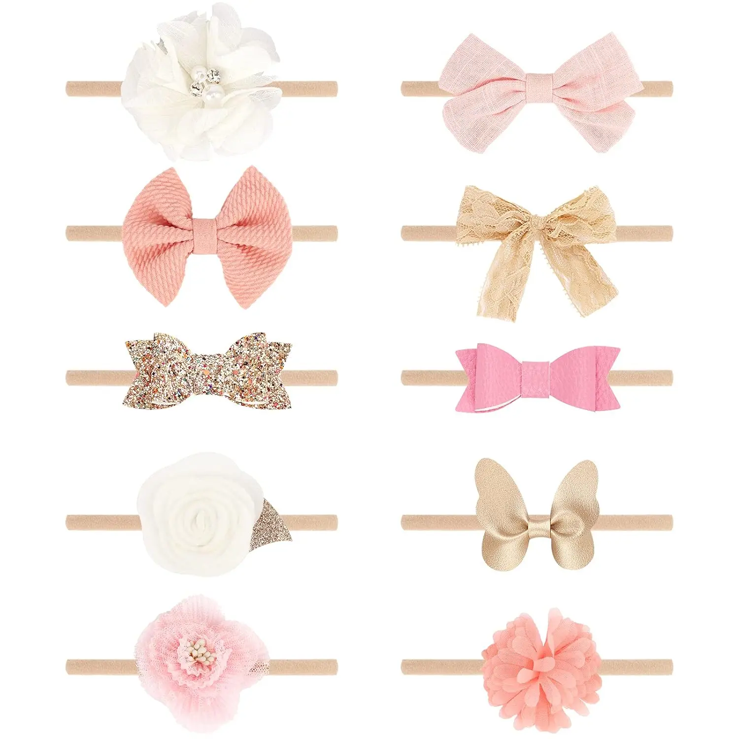 P-HDW015 Cute Soft Nylon Elastic Bow Headbands, Handmade Forehead Headbands, Kids' Hair Accessories for Newborn Toddler Girls, Headbands On Forehead