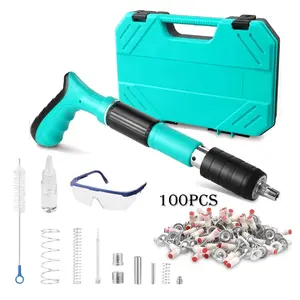 Manual Mini Steel Fastening Nail Gun, 5 Levels Adjustable Tension, Including 100 Nails, Portable Mechanical Tool for Household Woodworking & Thin Wall Mounting