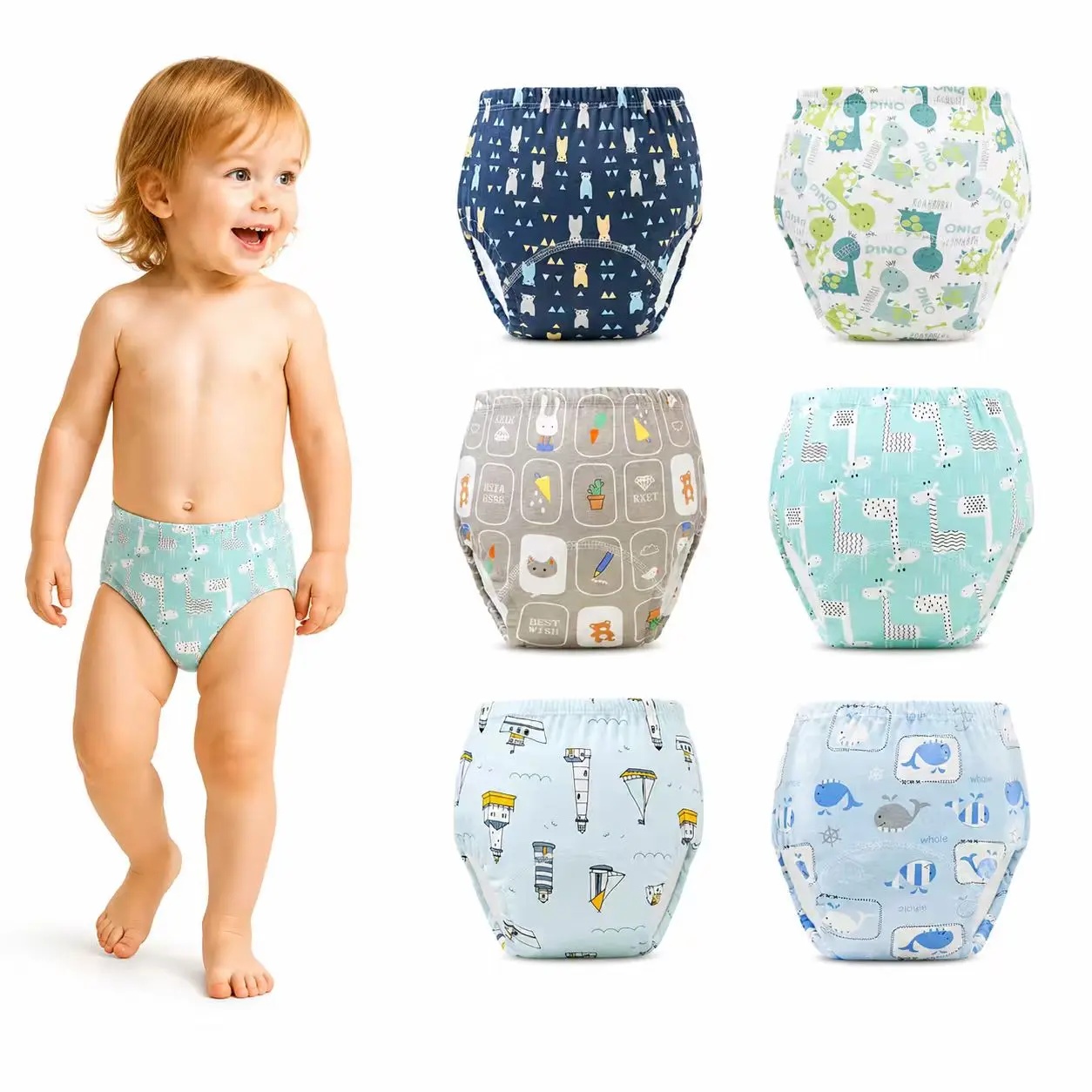Toddler Potty Training Pants for Boys & Girls, Reusable Cotton Training Underwear, Soft Absorbent Leakproof Diaper Transition Underpants