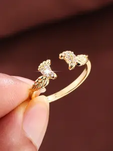 Geometric Footprint Design Adjustable Women's Ring with Artificial Zirconia, Openable Fashion Jewelry for Ladies, Adjustable Rings, Unique Rings