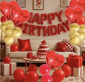 36pcs Red Happy Birthday Balloon Set withFoil & Latex Balloons for Birthday PartyDecorations Anniversaries Valentine's DayProposals Multicolor ABS Material HeartShaped Kit Boho Garland Arch