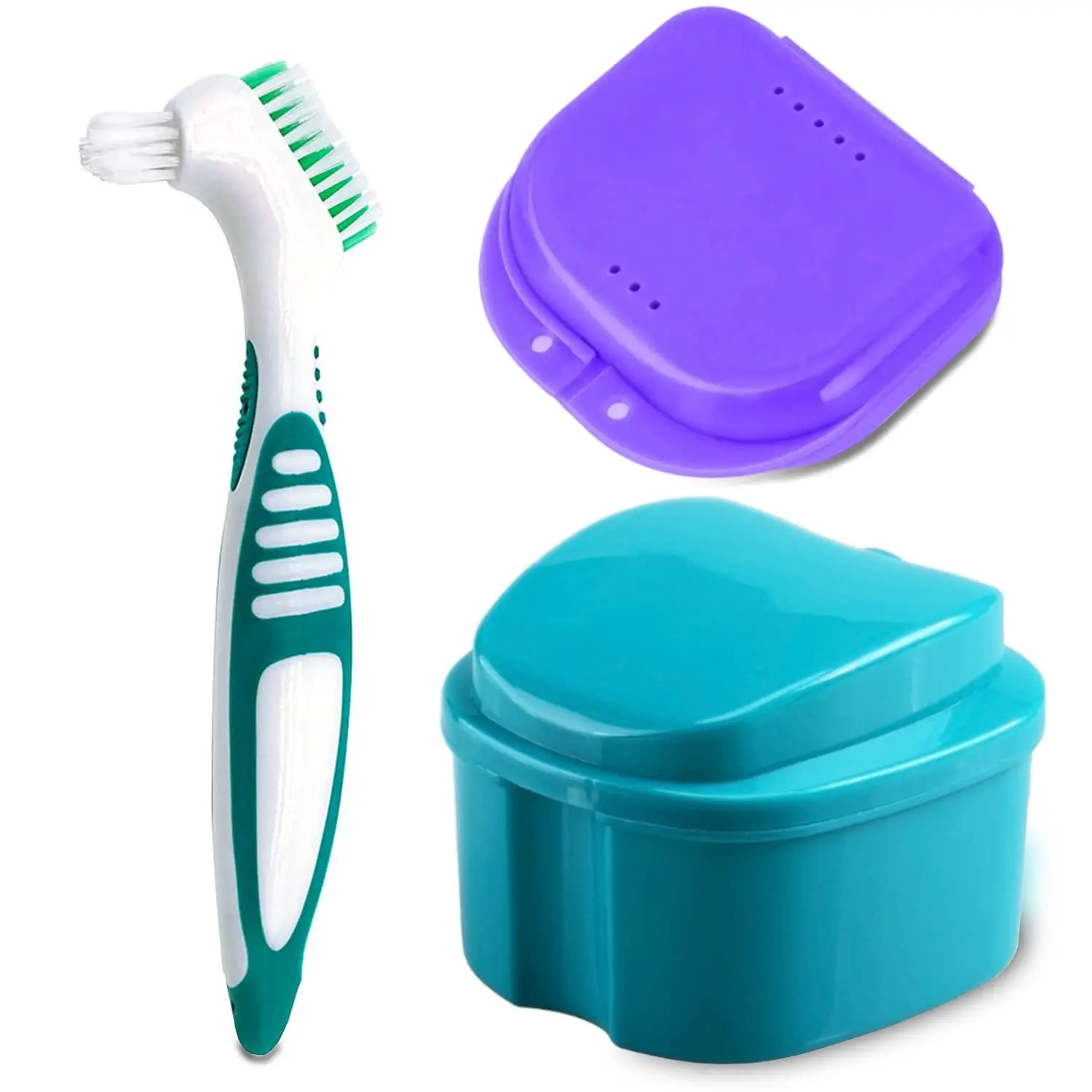 Transparent Denture Bath Case - Portable Denture Care Tool with Cleaning Brush, Retainer Holder Box for Travel, Oral Health & Smile Care for Mouth Guards, Night Guards, Cleansing, Compact, Denture Baths