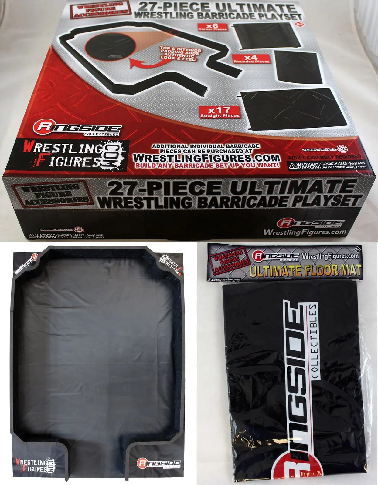 Package Deal (Set of 2) - 27-Piece Ultimate Wrestling Barricade Playset & Floor Mat Ringside Collectibles Wrestling Action Figure Accessories