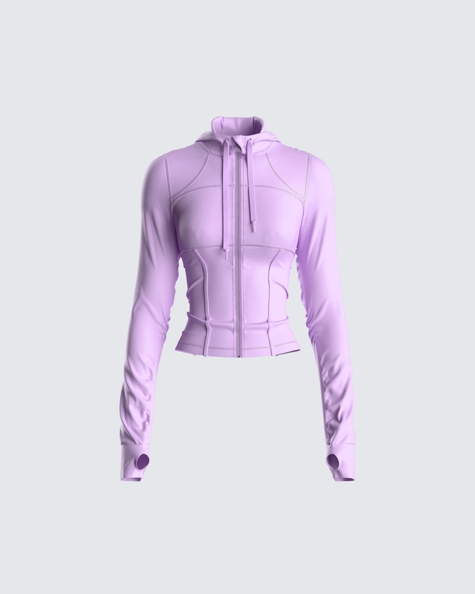 Women's Cropped Athletic Jacket - Lavender Fitted Corset-Style Full-Zip, Long Sleeves with Thumb Holes, High Neck