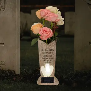 Solar Cemetery Grave Vase with LED for Fresh/Artificial Flowers Headstones Vases with Spikes Gravestone Decor Memorial Gifts for Loss of Loved One