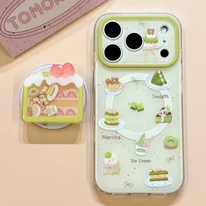 Matcha Dessert MagSafe Phone Grip Stand Kawaii Aesthetic Cute Case Handle for iPhone 13 14 15 16 17 Pro Max Anti-Slip Grip Hands-Free Viewing Unique Gift Idea