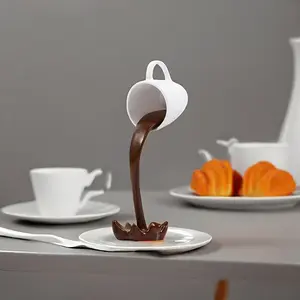1 piece, creative inverted floating resin coffee cup decoration - with water overflow effect, suitable for room and office decoration embellishments, a unique creative gift, very suitable for holiday atmosphere-enhancing decorative items, Home Ornament