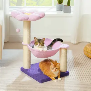 Flower  Tree with Sisal Scratching Post Large Hammock Soft Top Perch Small  Tower for Indoor Cute  Scratcher Kitten Toy Cat Coffin Bed pet lounge Cactus Scratching Post with Ball Beige Tree with Condos and Perches Multifunctional Multi-Level Tree Condo