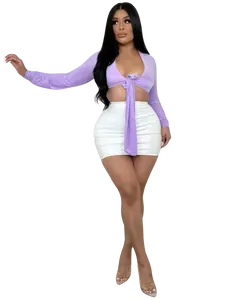 Lilac Long Sleeve Tie Crop