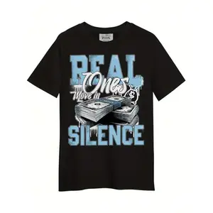 Dunkare Men's Legend Blue 11s Graphic T-Shirt - Move In Silence Money Design, 100% Cotton Relaxed Fit Casual Streetwear Tee, Black With Blue & White Print, Machine Washable Summer Top graphic tee