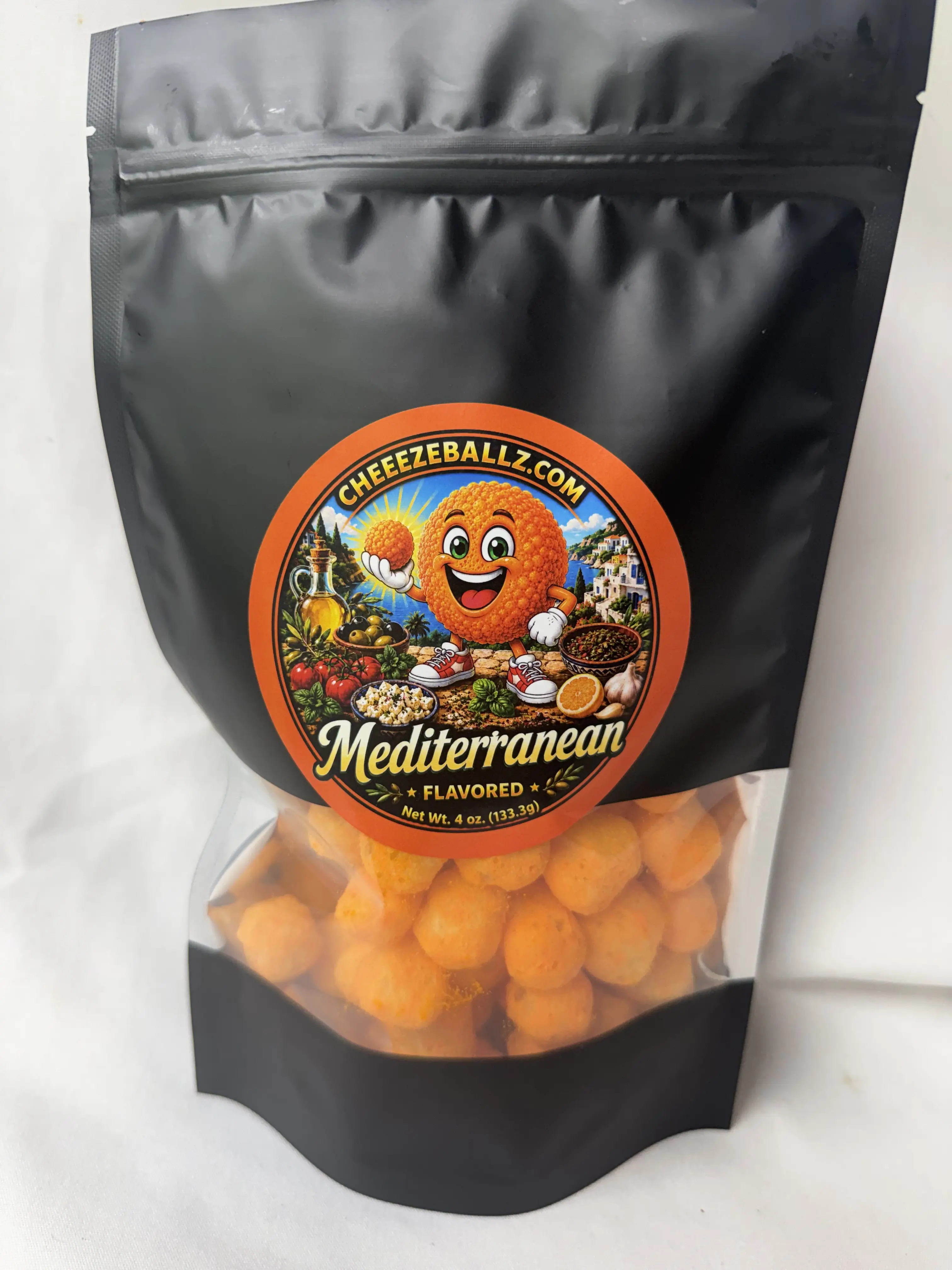Mediterranean - Gourmet Flavored Cheese Ball Puffs - 4 oz. Bag (Cheesy Snack, Crispy, & Crunchy Goodness!!)
