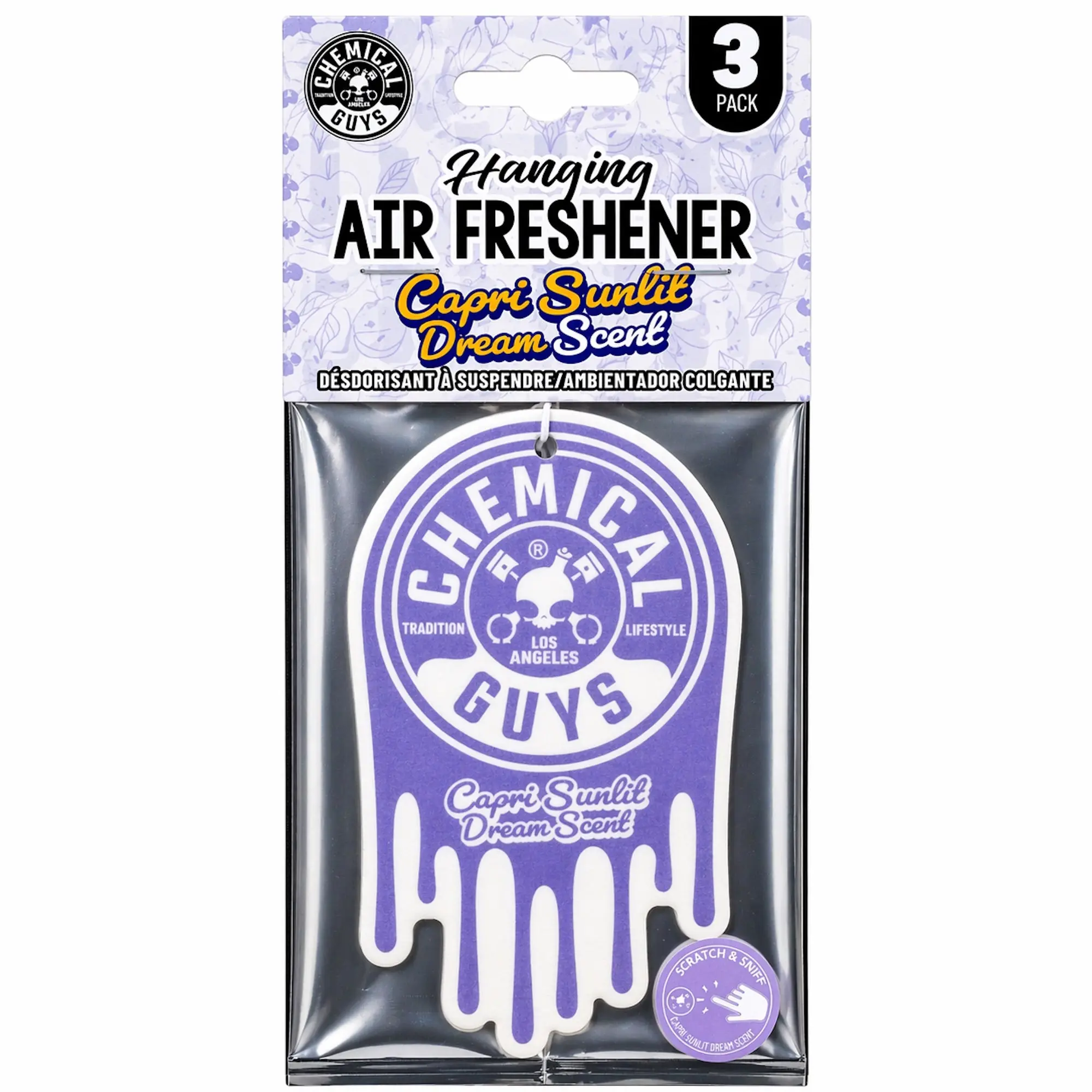Chemical Guys Capri Sunlit Dream Hanging Car Air Freshener – Coastal Floral Scent with Apple, Gardenia & Orange Blossom