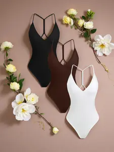 Sexy V-Neck Ribbed Back Slim Fit Waist Crop Top, Sleeveless, Perfect for High-Waisted Pants and Skirts, Versatile Three-Piece Set, Womenswear