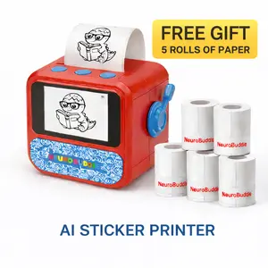NeuroBuddie AI Sticker Printer For Kids , Portable Voice-to-Print Mini Thermal Printer for Kids, Journals, Labels, Notes & DIY Crafts, Fun AI Toy, Includes 5 Free Thermal Paper Rolls