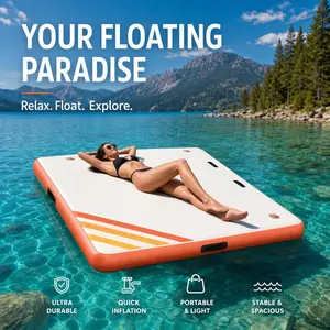 Inflatable Floating Dock Platform, 6x5/8x6/10x6/10x10ft Swim Deck for Lake & Ocean, Heavy Duty PVC Floating Island with D-Rings for Boat Mooring, Non-Slip Summer Water Mat