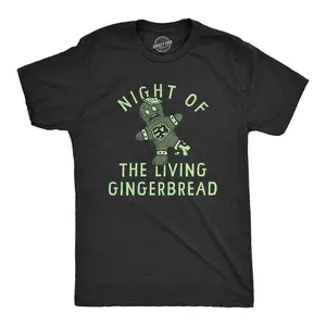 Mens Night of The Living Gingerbread T Shirt Funny Spooky Dead Xmas Cookie Tee for Guys Mens Funny T Shirts Cool Vintage Fashion T-Shirt Gift Classic Menswear Christmas Apparel for Men Funny Food Short Sleeve Black -