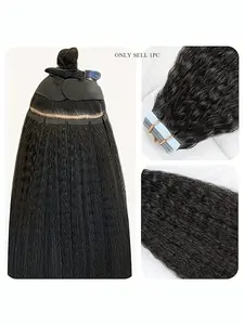 Kinky Straight Remy Hair Kinky Straight Tape in Hair Extensions Human Hair 20pcs/Piece #1B Yiki Straight Real Hair for Pretty Lady.