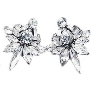 Art Deco Antique   Style Marquise Bridal Wedding mal Rhinestone Cluster Statement Earrings