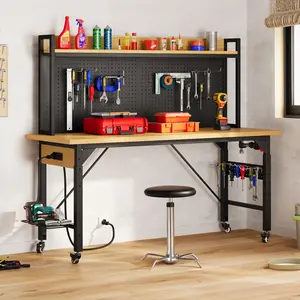 YITAMOTOR Work Benches for Garage 60" x 24" Work Table w/Outlets, Tool Bench Garage Workbench Husky Workbench 1600 LBS Load Capacity with Wheels for Workshop, Office, Home, Outdoor