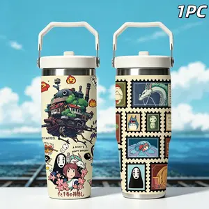 30oz Ghibli Anime Daily Travel Stainless Steel Cup Leakproof With Handle Flasks