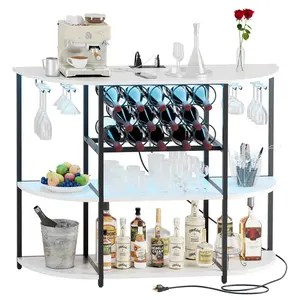 FURMAX Wine Rack Table Coffee Bar Cabinet Freestanding Liquor Stand Glass Holder Rustic
