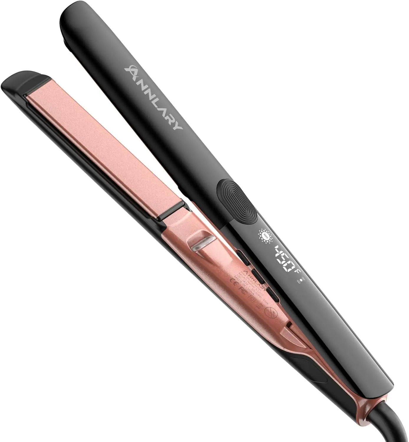 ANNLARY Hair Straightener, 1.75 Inch Flat Iron with Infrared and Ionic Technology, Titanium Plate with Ceramic Coating Dual Voltage Straightener with Heat-Resistant Silicone for All Hair Types