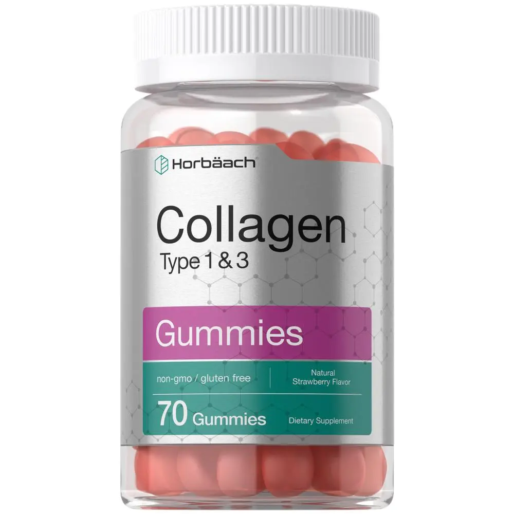 Horbäach Collagen Gummies | 70 Count | Strawberry Flavored Gummy | Hydrolyzed Collagen Type 1 and 3 | Non-GMO, Gluten Free