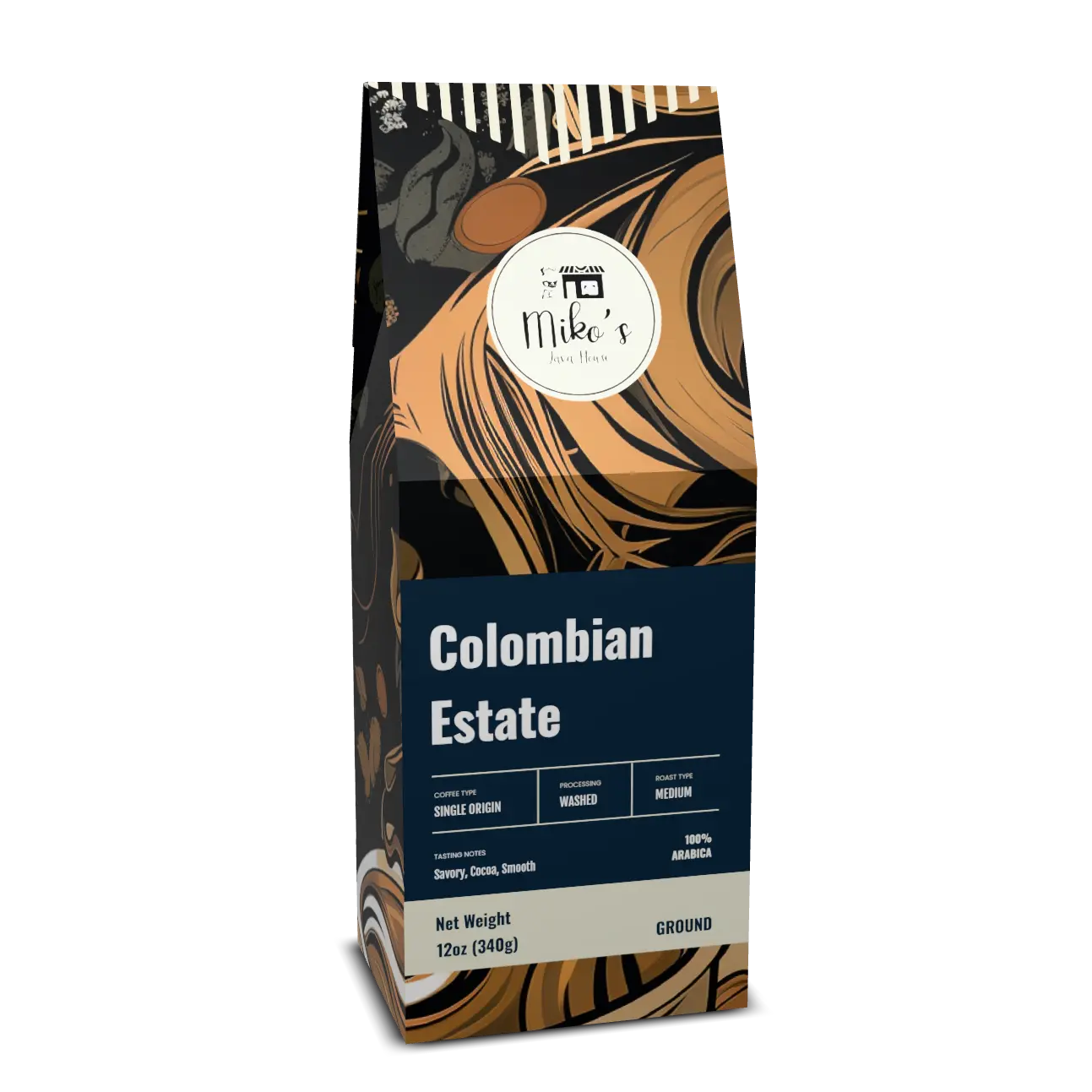 Mikos Java House Colombian Estate Coffee, Medium Roast Whole Bean, 12 oz