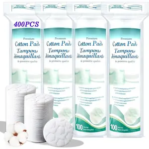 Premium Cotton Rounds for Face, 400 Makeup Remover Pads,100% Pure & Natural Facial Cleansing Round Pads for Makeup Removal, Nail Polish Remover (Green-4PCS)