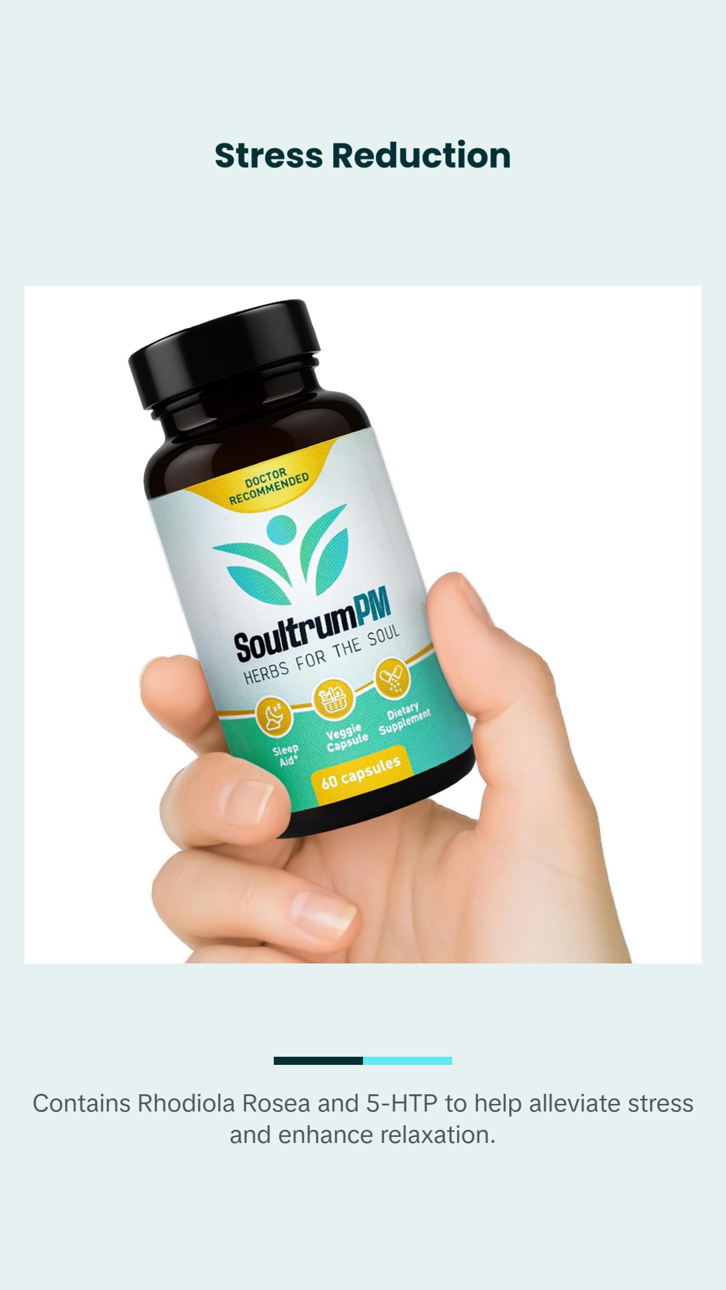 Soultrum PM – Natural Sleep Aid - Nighttime Sleeping Supplement with Melatonin 3mg, L Theanine 200mg, Vitamin B6 5mg,  Glycinate 11mg, Ashwagandha, Chamomile, Valerian Root, Passionflower & Magnesium Glycinate. Dietary Muscle Capsule
