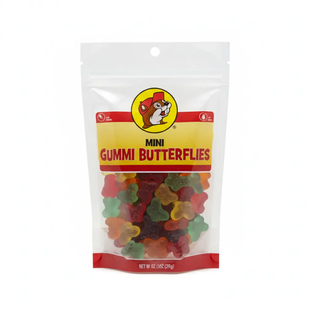 Buc-ee's Mini Gummi Butterflies, Sweet Assorted Fruit Flavors, Soft Chewy Texture, Resealable Bag US Candy for Snacking, Parties