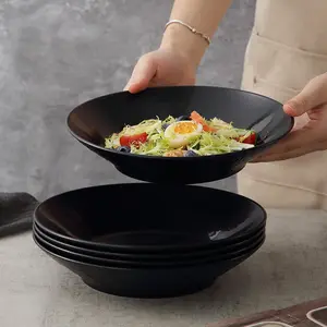 4pcs Thick Plastic Dinner Party Plates, Stone Texture Design, Microwave and Dishwasher Safe Food Tableware, Suitable for Pasta, Noodles, Salad Bowls